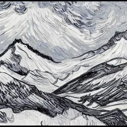 Snow mountain, by van gogh, Black and White, 4k