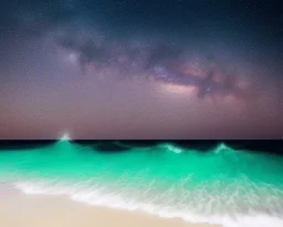 Night, stars, beach, calm, small waves, cool colors