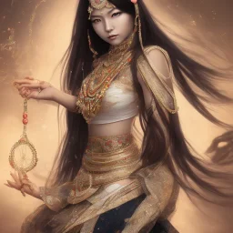 wonderful japanese woman, wearing indian clothes, long black hair, 4k, many details, very realistic, render