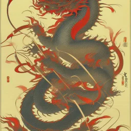 Ukiyo-e style art, dragon,