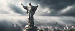 Hyper Realistic apocalyptic view of The statue of Christ the Redeemer