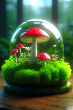cute terrarium with a little mushroom, digital art, Unreal Engine