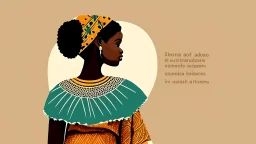 logo,Design, African woman, oil painting, featureless, graphic, drawing without facial features, background, sky, traditional clothes, cartoon, looking left