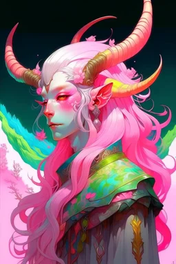 Pink hair spring cherry blossom Eladrin Male antlers druid beard