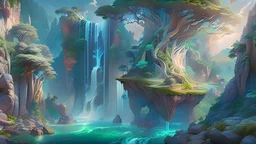 massive tree, forest at the edge of a cliff with a waterfall pouring from between the roots of one singular gigantic tree with a huge canopy, overlooking an ocean at the edge of the cliff, wyverns flying around the waterfall, 8k resolution concept art portrait, Artgerm, WLOP, dynamic lighting, octane render, hyperdetailed, intricately detailed, trending on Artstation, Unreal Engine 5, volumetric lighting