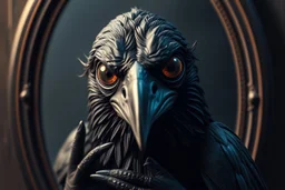 shiny yoga crow kuotoa thief fat vampire semi transparent eyes in front of mirror