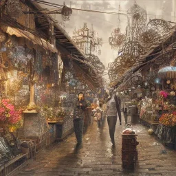 Insanely detailed photograph of an “artitcture plans of a city market” with intricate gears, intricate embroidered band, hyperdetailed painting by Ismail Inceoglu Huang Guangjian and Dan Witz CGSociety ZBrush Central fantasy art album cover art,8K, hdr, romantic, mysterious, ominous, flowers, jewelry, steam,oil,cafe