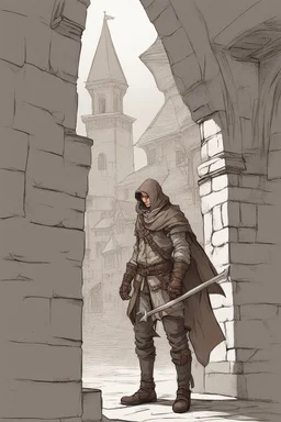 male human rogue adventurer in a medieval city