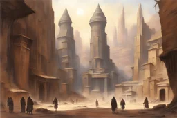 Picture of a dogon city. concept art in the style of Alan lee d&d larry elmore greg rutkowsky john howe william morris william turner hayao miyasaki