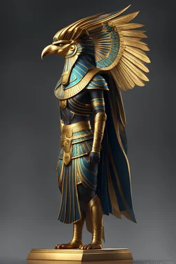 Egyptian god Horus side profile, full body shot, light, intricate, elegant, volumetric lighting, digital painting, highly detailed, artstation, sharp focus, illustration, (intricate details), elegant, wise, beautiful, cinematic lighting