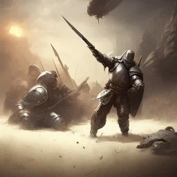 frank frazetta style, knight on battlefield, wasteland