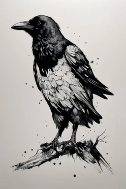 Crow black and white pen ink