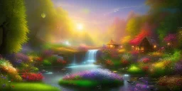 bright fairy, beautiful portrait, flowery landscape