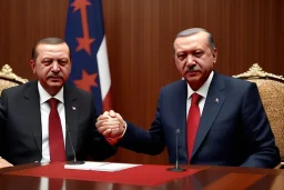 Recep Tayyip Erdogan with Recep Tayyip Erdogan shake hand,rtx, reflection, 8k, glow,