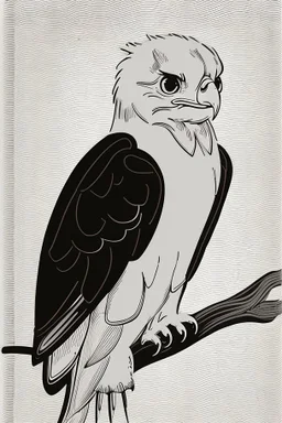 A delightful coloring page design showcasing an adorable baby eagle in a charmingly naive art style. The artist has skillfully created a whimsical scene with minimal details and a focus on bold, thick black outlines. The endearing fox, prominently positioned in the center, is the highlight of this illustration. The all-white background beautifully complements the simplistic design, allowing young artists to unleash their creativity. As the baby fox takes center stage, a subtle hint of its