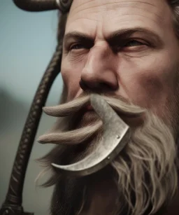 close-up portrait, Viking style, realistic, 8K, a Highly detailed face of a man, beard, long, sword