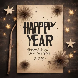 Hyper Realistic Happy New Year Card on a Vintage grungy Paper with dark rustic background