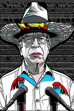 Ilustración vectorial de Gustavo Petro con gorra camisa colores negro, blanco y rojo, fondo negro