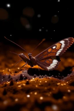 Luminous brown butterfly and manure full of stars