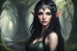Black-haired beautiful elven girl