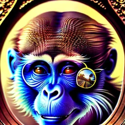 An ultra hd detailed painting of Disney Portrait of monky chilling out by android jones, earnst haeckel, james jean. behance contest winner, generative art, baroque, intricate patterns, fractalism, movie still, photorealistic