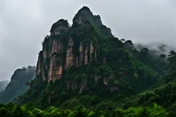 edge of a rocky mountain plateau ahead cliff it's raining dark below jungle