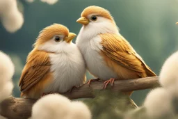 Very fluffy bird couple love, flora, in sparkling sunshine Weight:1 detailed matte painting Weight:0.9