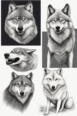 two wolves 1.honest wolf and 2.commercial wolf funny drawing by hand
