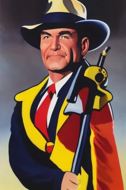 Full body portrait, painting, medium shot lady style of Dick Tracy (1990)