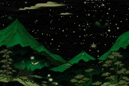 A greenish black space with copied stars painted by Utagawa Hiroshige
