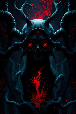 The ego is lost in the dark meanders of the mind where horrible monsters hide, mental disease, surrealism, cosmic black and red, intricate background, Neo-Gothic digital glitch art, photorealistic