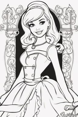 outline art for kids barbie coloring pages with barbie as a chef, no background, sketch style, full body, only use outline, mandala style, clean line art, white background, no shadows and clear and well outlined. should look exactly like barbie