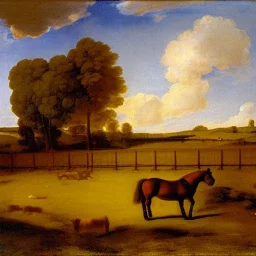 shetland pony, fence, field, oil painting, by Nicolas Poussin