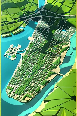 high detail map of an entire tropical dystopian city