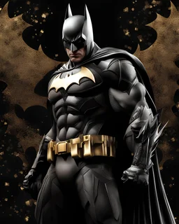 Batman digital art black background, white and gold colors, incredibly hyper-detailed, full body, artwork, 8k
