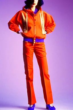 year 1994 women fashion. Karjalainen kuvio, Karjala, "summer combat suit trouser" with low waist, baggy, Combat pants, t-shirt and interesting hoodie with high tippet integrated to bolero. Colors: denim blue, blue, purple, khaki, "pastel light green", lilac, plum, orange, terracotta, red, pink, dark blue, beige. Women models. Starling pattern prints.Jennifer Lopez, Gwyneth Paltrow, . Big tennis shoes on. Cargo pants.