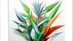 Ultra geometric painting of a plant. White background.