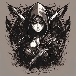 dark assassin, vector, tshirt design, logo, illustrator, fantasy, hypered deails, beautiful