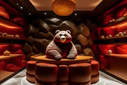 A dark orangish red Chinese fiery panda restaurant designed in Ica stones