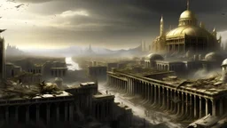 utopia the city of peace white and gold vs apocalypse the ruined hell dark destructed city