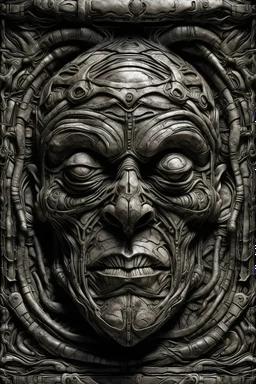 sculpture of dark side of a king face . Multiple faces . decayed and rotting with grotesque proportions and imagery. abstract grotesqueries, detailed texture, surreal horror, biomechanical design, by hr giger and beksinski