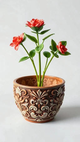 an elaborately designed empty plant-pot