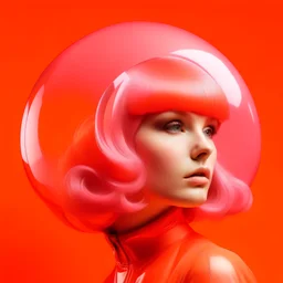 Retro futuristic hair pink and orange, billieellish, in a bubble