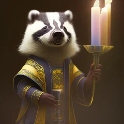 a cute litte badger wearing Hanfu, holding a large candle, BK complex detail, cinema, reality, detail, octane rendering, stoic cinematic 4k epic detailed photograph shot on kodak detailed bokeh cinematic hbo dark moody 8k, 85mm f/16 by leica