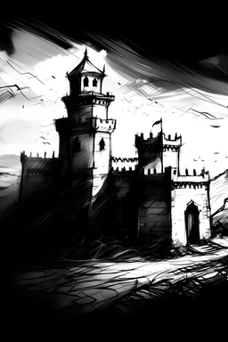 sketch an Omani scary castle dark room