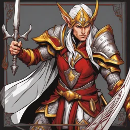 Elf warrior linear red yellow and white hip drawing is the ace