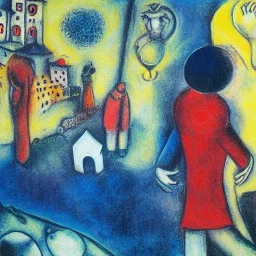 surreal lonely android in chagall painting