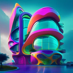 futuristic property design, urban 2050, vibrant colour and technology advancement