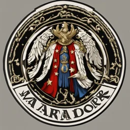 Logo of the "MATADOR" military alliance; round crest with silver border, white background;