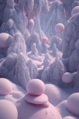 detailed peaceful landscape made of cake frosting, cotton candy, ice cream, strong texture, extreme detail, octane render